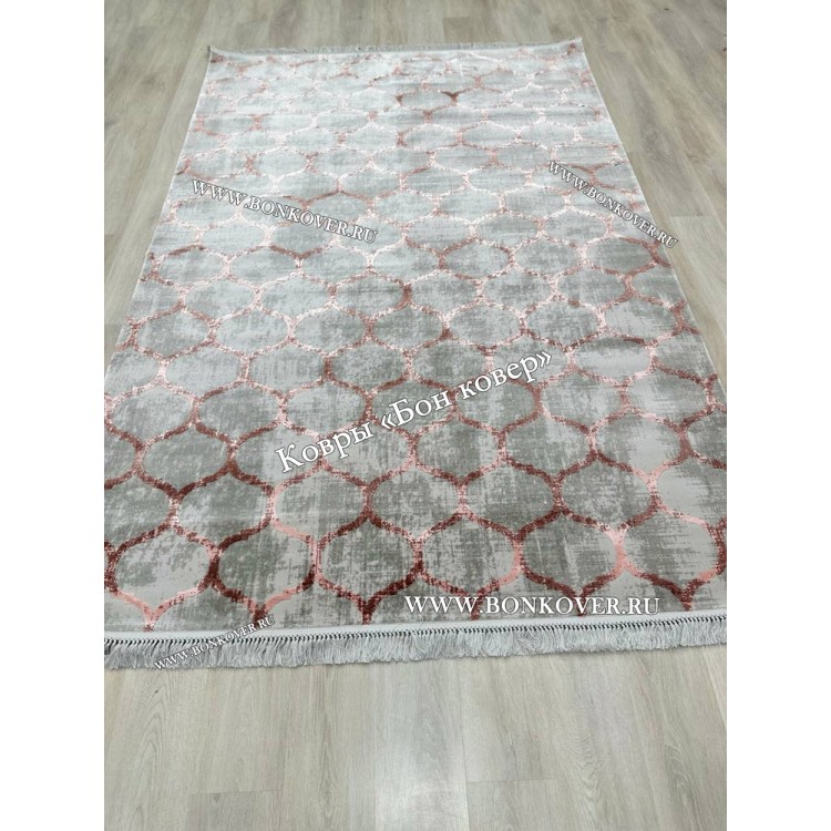 Современный Геометрический  Ковер Дизайн 30667 Серый с Розовым